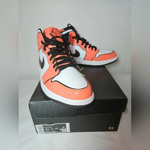 Nike Air Jordan High-Top Sneakers, Men's 10- Womens 11 1/2 - 12, Orange/White