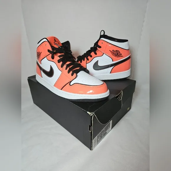 Nike Air Jordan High-Top Sneakers, Men's 10- Womens 11 1/2 - 12, Orange/White