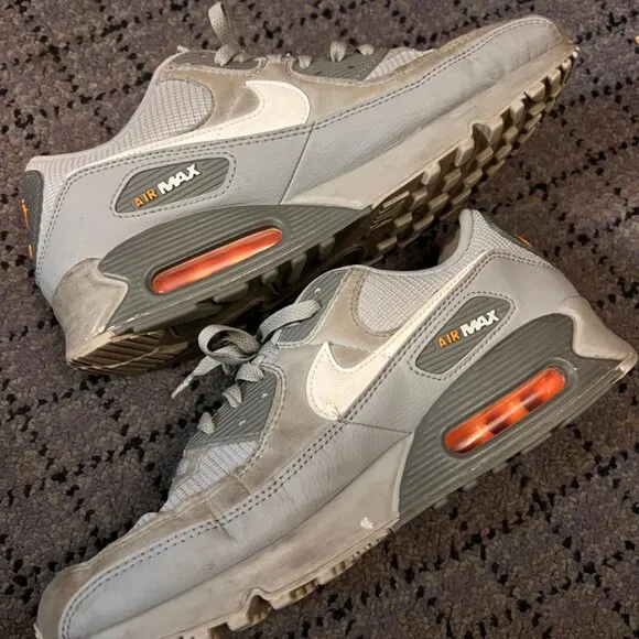 Nike Air Max 90 J22 Grey Wolf -Orange Used Sneakers Size‎ 11 US DR0145-001 *SH1