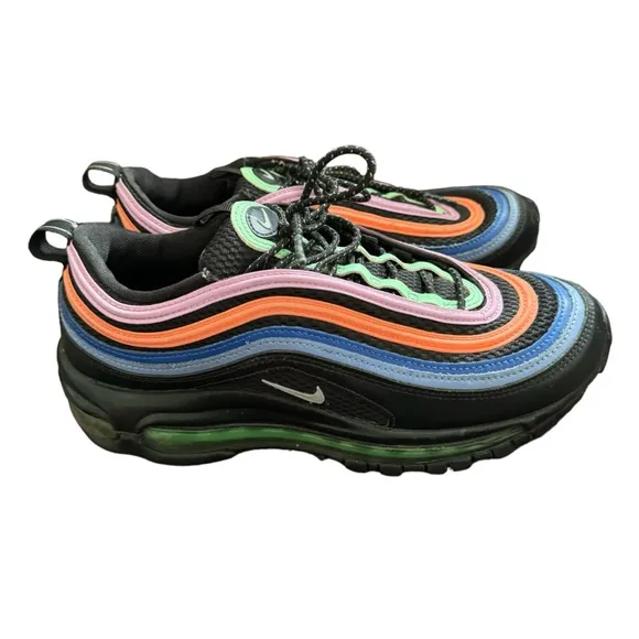 Nike AIR MAX 97 'MULTI-COLOR' #CW6028 001 Black/Electro Green/Fuchsia Glow Shoes