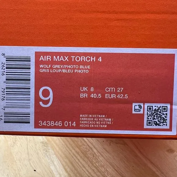 Nike Air Max Torch 4 'Wolf Grey Photo Blue' 343846-014 Men's Size 9 Shoes