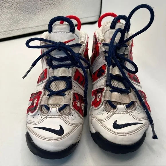 Nike Air More Uptempo 'White Blue Red Camo' Kid's Boys Red Basketball Shoes