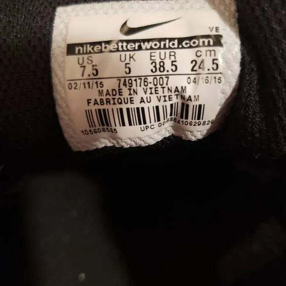Nike Black White Swoosh TriFusion Running Sneaker Mesh Overlay Women's 7.5