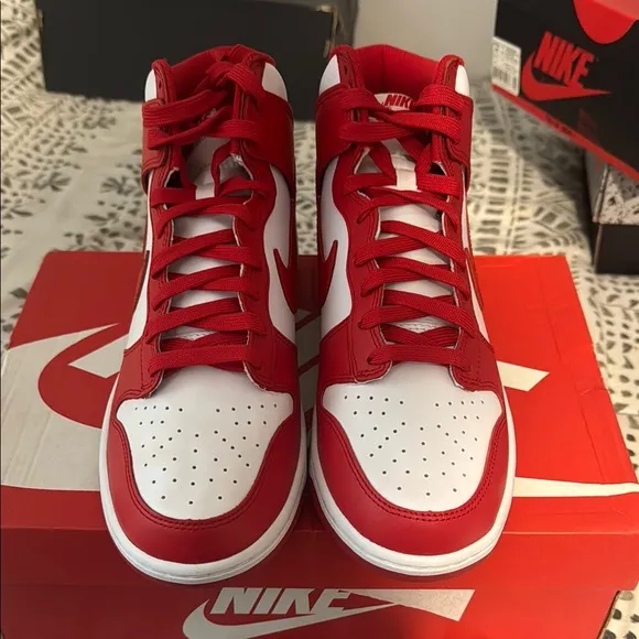 Nike Dunk HI RETRO Red and White High-Top Sneakers New in the box