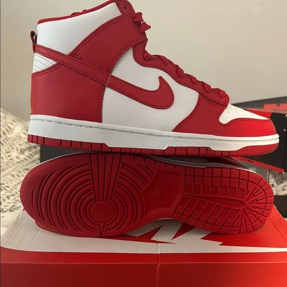 Nike Dunk HI RETRO Red and White High-Top Sneakers New in the box