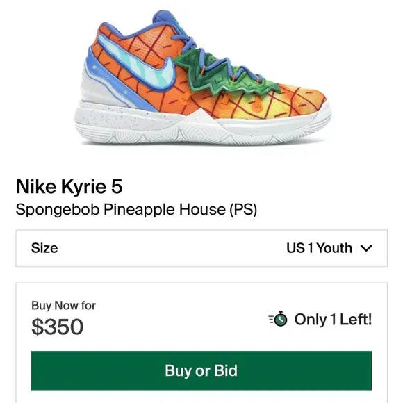 Nike Kyrie Irving V 5 SBSP Pineapple House Shoes US Size 1Y
