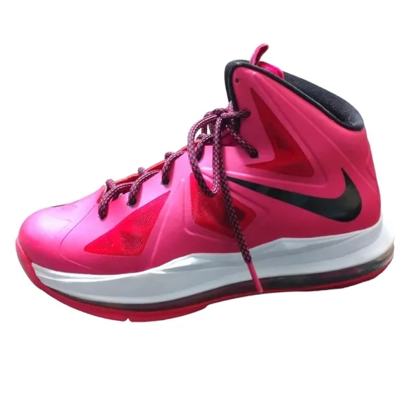 Nike Lebron 10 GS Fireberry Pink Black High Top Sneakers Girls Size 6 Years