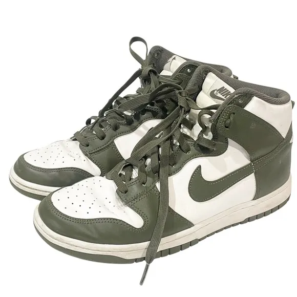 Nike Men’s Size 9.5 Dunk High White Cargo Green Khaki Mid Top Sneakers
