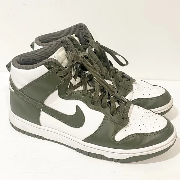 Nike Men’s Size 9.5 Dunk High White Cargo Green Khaki Mid Top Sneakers