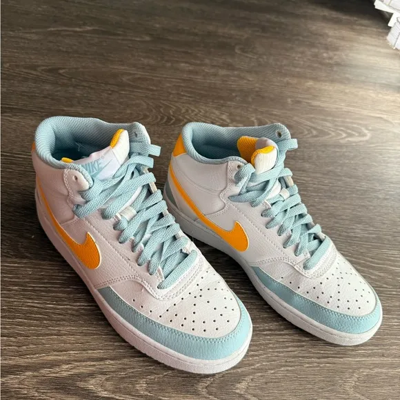 Nike Men's White and Yellow High-Top Sneakers