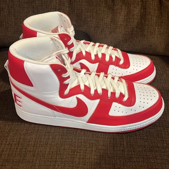 Nike Red and White High-Top Sneakers