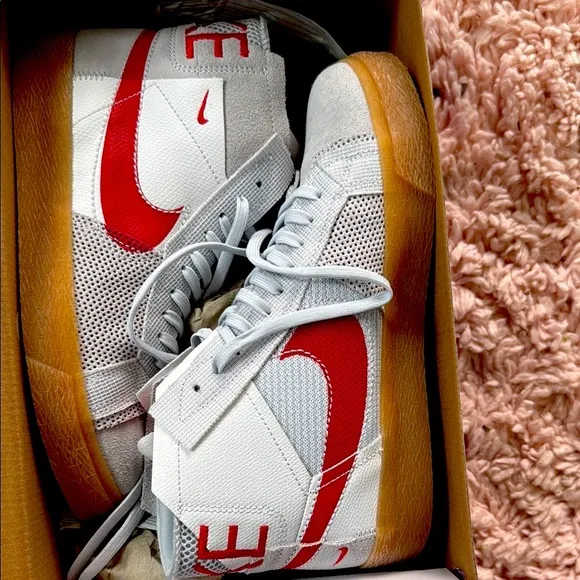 Nike Red and White High-Top Sneakers
