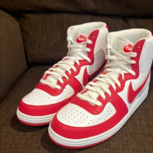 Nike Red and White High-Top Sneakers