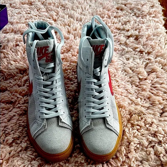 Nike Red and White High-Top Sneakers