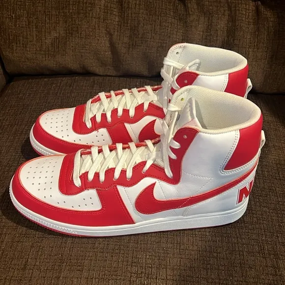 Nike Red and White High-Top Sneakers