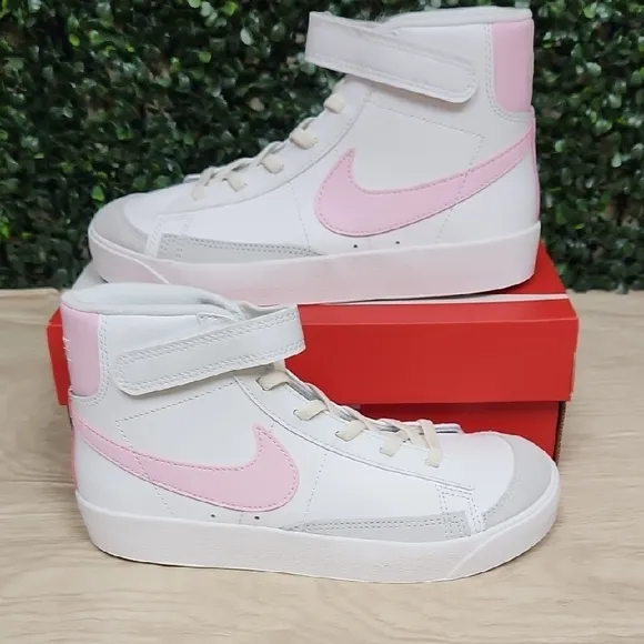 Nike White and Pink Blazer High-Top Sneakers