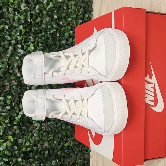 Nike White and Pink Blazer High-Top Sneakers