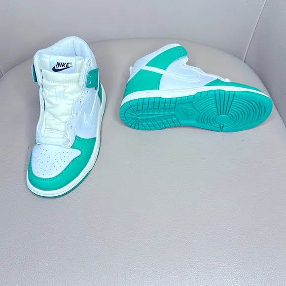 Nike White and Teal High-Top Sneakers