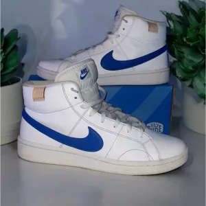 NIKE WHITE BLUE CHECK MID TOP SNEAKERS