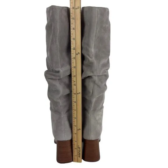 NINE WEST DOMAEY LEATHER 18&quot; SQUARE TOE BOOTS IN MEDIUM GREY NWOB WOMEN'S 6.5M