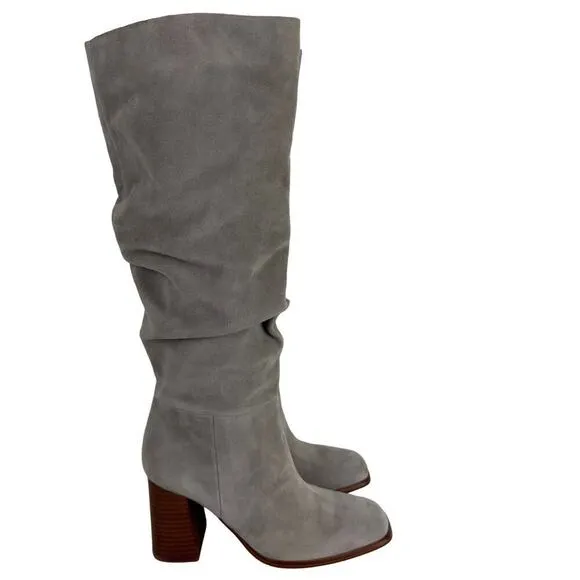 NINE WEST DOMAEY LEATHER 18&quot; SQUARE TOE BOOTS IN MEDIUM GREY NWOB WOMEN'S 6.5M