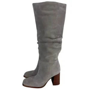 NINE WEST DOMAEY LEATHER 18&quot; SQUARE TOE BOOTS IN MEDIUM GREY NWOB WOMEN'S 6.5M