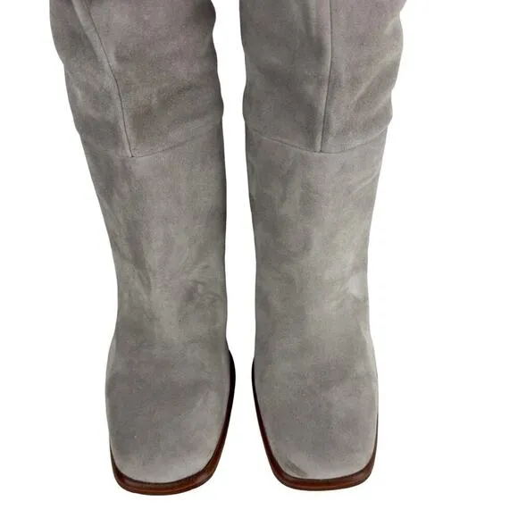 NINE WEST DOMAEY LEATHER 18&quot; SQUARE TOE BOOTS IN MEDIUM GREY NWOB WOMEN'S 6.5M