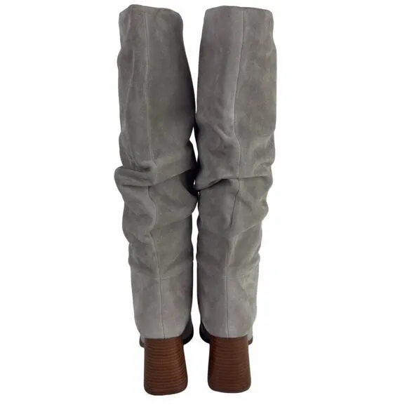 NINE WEST DOMAEY LEATHER 18&quot; SQUARE TOE BOOTS IN MEDIUM GREY NWOB WOMEN'S 6.5M