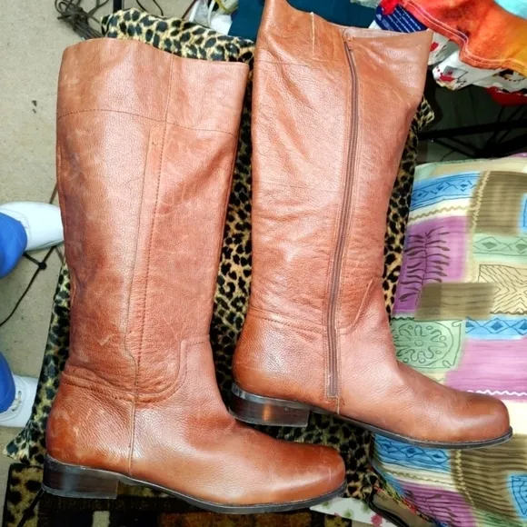 NINE WEST GENUINE BROWN LEATHER KNEE HIGH RIDING BOOTS SIZE 12