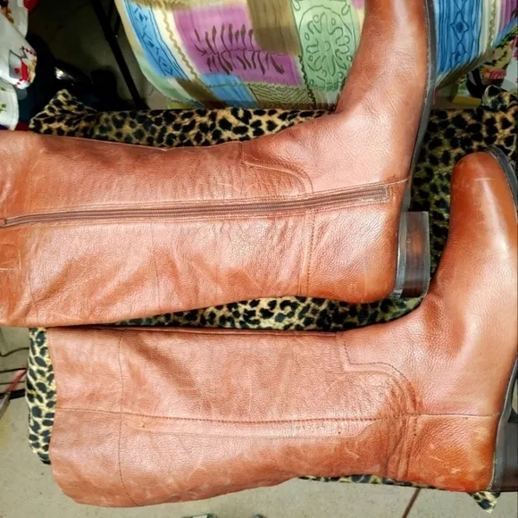 NINE WEST GENUINE BROWN LEATHER KNEE HIGH RIDING BOOTS SIZE 12