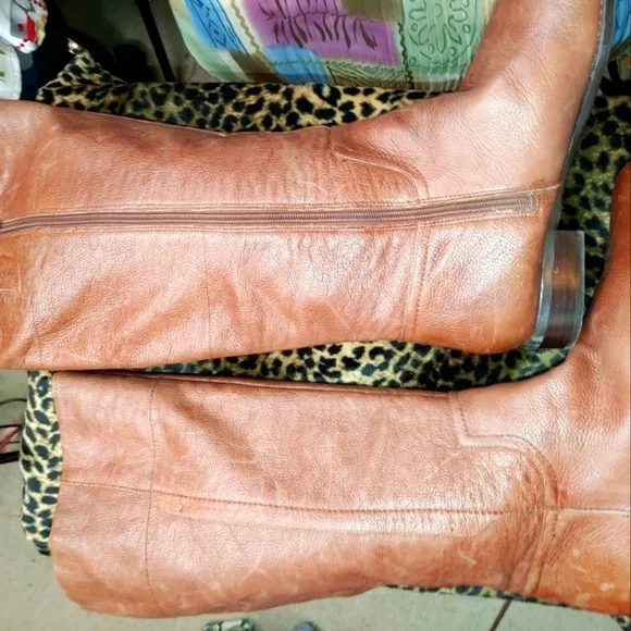 NINE WEST GENUINE BROWN LEATHER KNEE HIGH RIDING BOOTS SIZE 12