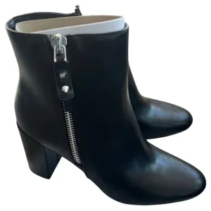 Nine West Trike Block Booties Classic Black Leather Ankle Boots Women's 9