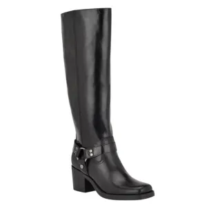 Nine West Women Koop Square Toe Block Heel Knee High Moto Boots Black Size 7 1/2