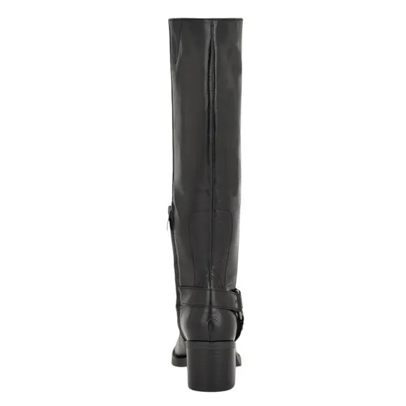 Nine West Women Koop Square Toe Block Heel Knee High Moto Boots Black Size 7 1/2