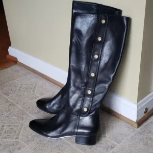 Ninewest NWT black knee high leather emblem bo…