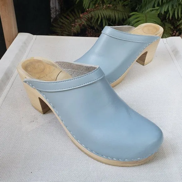 No.6 Old School Clog on High Heel in Light Blue