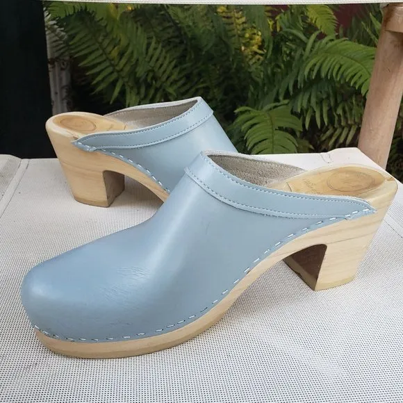 No.6 Old School Clog on High Heel in Light Blue