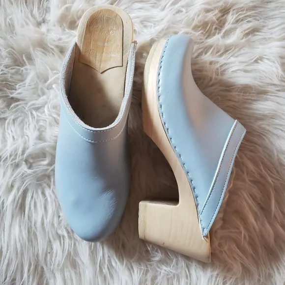 No.6 Old School Clog on High Heel in Light Blue