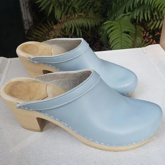 No.6 Old School Clog on High Heel in Light Blue