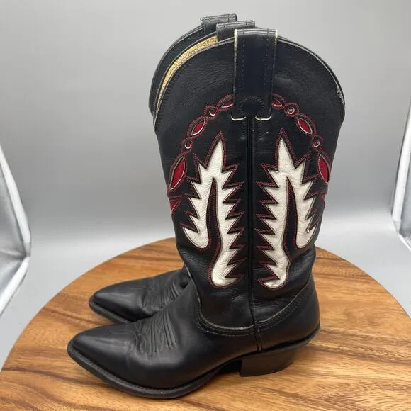 Nocona Boots Womans Size 5 B Black/Red/White Cowboy Western Shoes Made in USA