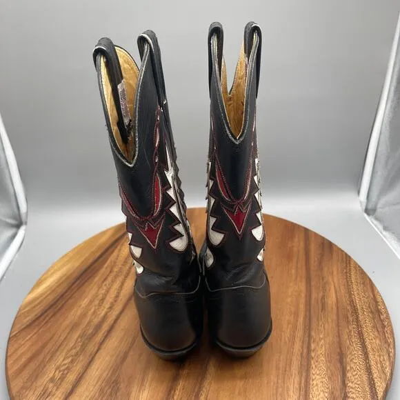 Nocona Boots Womans Size 5 B Black/Red/White Cowboy Western Shoes Made in USA