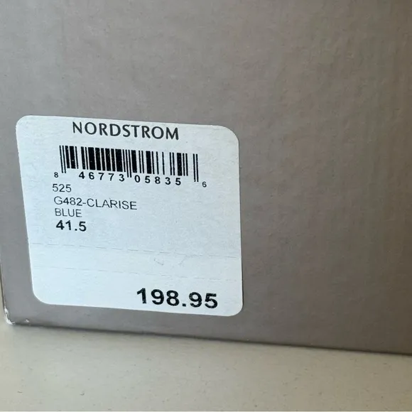 Nordstrom Fidji Navy Blue Leather Ankle Wood Heel Bootie Shoes EU Size 41.5