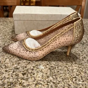 Nude Rhinestone Mesh Stiletto Heels Pumps Women Comfortable High Heel Size: 7