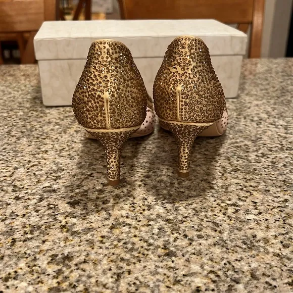 Nude Rhinestone Mesh Stiletto Heels Pumps Women Comfortable High Heel Size: 7