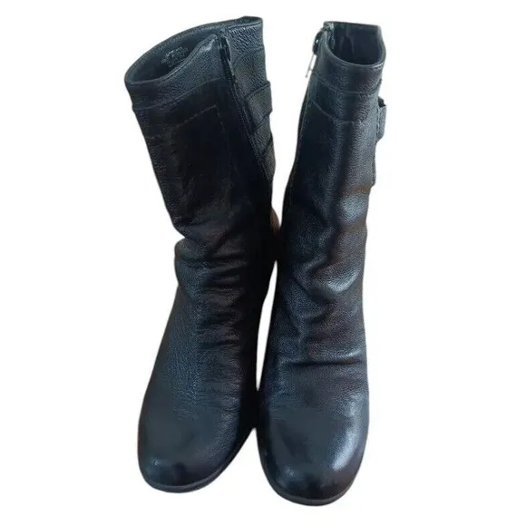 Nurture Jadyn Mid Calf Boots Women's 8M Black Leather Round Toe Cuban Heel Boots