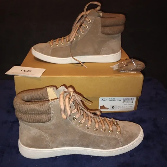 NWB UGG Women's Olive Leather High Top Sneakers Size 9