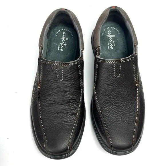 NWB Clarks Collection Cotrell Step Slip-On Shoes Brown Leather Men’s size 9W