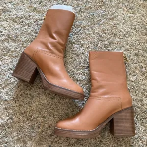NWF Free People Portwood Brown Leather Heeled Boots Sz 40