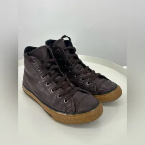 NWOB Burgundy Leather Converse High Top Youth Sneakers Purple 2