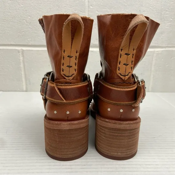 NWOB Free People We The Free Briggs Crop Rider Leather Harness Ankle Boots Brown